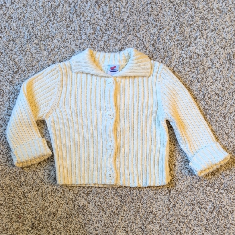 Girls Old Navy Cardigan Ribbed Sweater Jacket Ivory 18-24 Mos